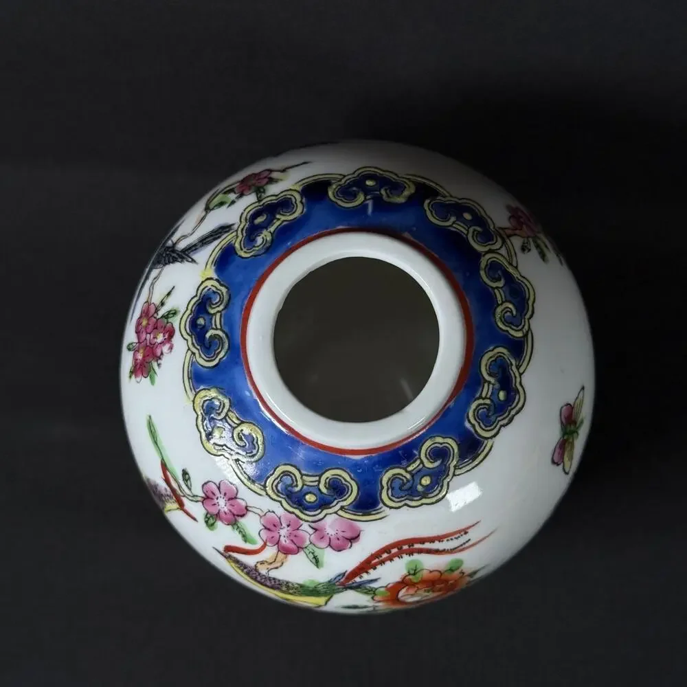 Oriental Lidded Porcelain Vase Hand Painted Decoration Flowers bird 5